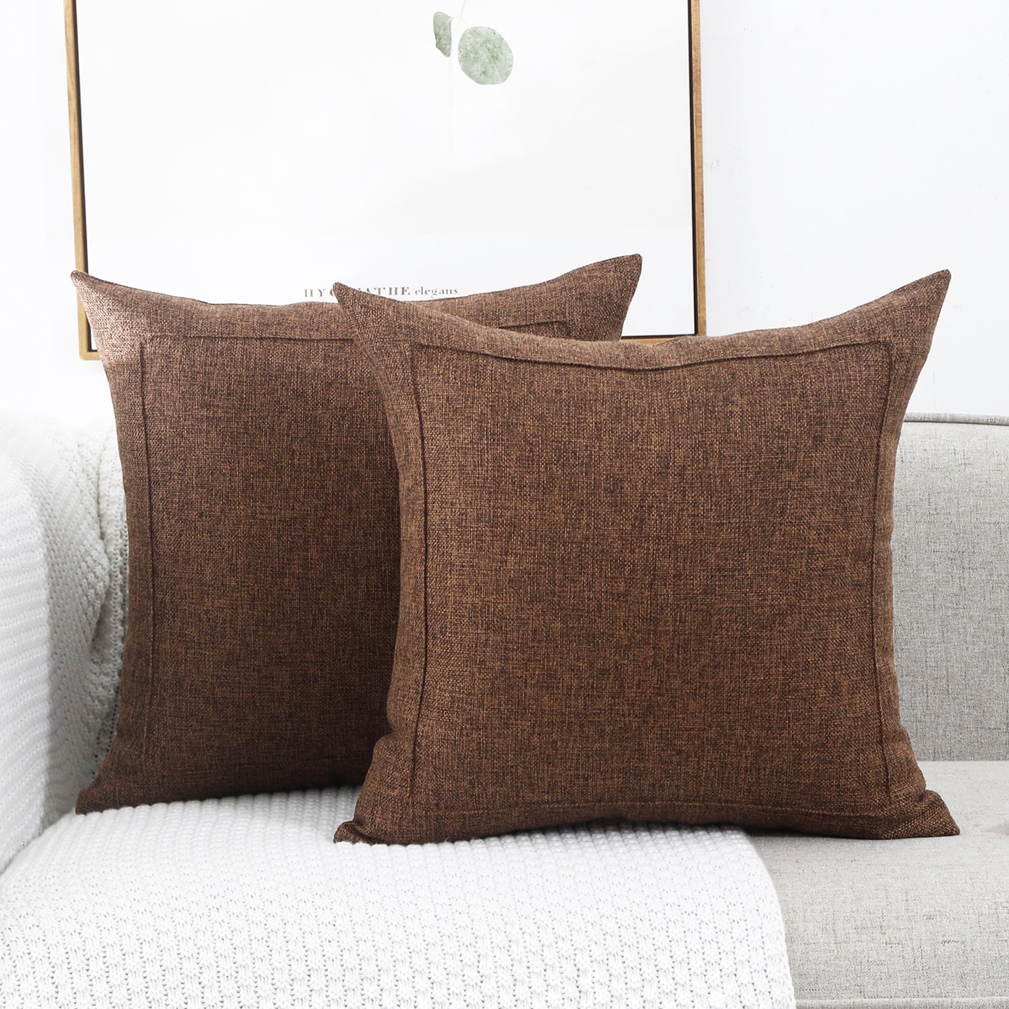 MIULEE Brown Decorative Burlap Linen Throw Pillow Covers Modern Farmhouse  Pillowcase Rustic Woven Textured Cushion Cover 2 Pack